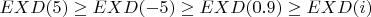 $EXD(5)\geq EXD(-5)\geq EXD(0.9)\geq EXD(i)$