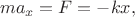 $$ma_x=F=-kx,$$