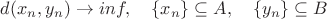 $d(x_n,y_n)\to inf,\quad \{x_n\}\subseteq A,\quad \{y_n\}\subseteq B$