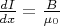 $\frac {dI}{dx} =\frac{B}{\mu_0}$