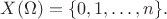 $X(\Omega) = \{0,1,\ldots, n\}.$
