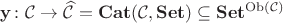 $\mathbf y \colon \mathcal C \to \widehat{\mathcal C} = \mathbf{Cat}(\mathcal C, \mathbf{Set}) \subseteq \mathbf{Set}^{\mathrm{Ob}(\mathcal C)}$