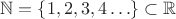 $\mathbb N=\{1,2,3,4\ldots\}\subset\mathbb R$