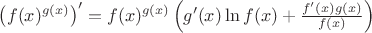 $\left(f(x)^{g(x)}\right)'=f(x)^{g(x)}\left(g'(x)\ln{f(x)}+\frac{f'(x)g(x)}{f(x)}\right)$