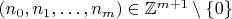 $(n_0, n_1,\ldots, n_m)\in \mathbb Z^{m+1}\setminus\{0\}$