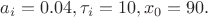 $a_i = 0.04, \tau_i = 10, x_0 = 90.$