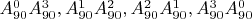 $A_{90}^0A_{90}^3,A_{90}^1A_{90}^2,A_{90}^2A_{90}^1,A_{90}^3A_{90}^0$