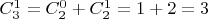 $C_3^1=C_2^0 + C_2^1=1+2=3$