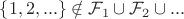 $\{1,2,...\} \notin \mathcal{F}_1 \cup \mathcal{F}_2 \cup ...$