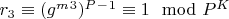 $r_3\equiv (g^m^3)^P^-^1\equiv 1\mod P^K$