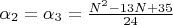 $\alpha_2=\alpha_3=\frac{N^2-13N+35}{24}$