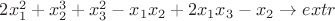 $2x_{1}^2+x_{2}^3+x_{3}^2-x_{1}x_{2}+2x_{1}x_{3}-x_{2} \to extr$