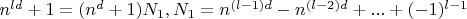 $n^{ld}+1=(n^d+1)N_1, N_1=n^{(l-1)d}-n^{(l-2)d}+...+(-1)^{l-1}$