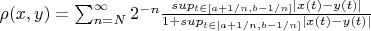 $\rho(x,y)=\sum_{n=N}^\infty 2^{-n}\frac {sup_{t\in[a+1/n,b-1/n]} |x(t) - y(t)|} {1+sup_{t\in[a+1/n,b-1/n]} |x(t) - y(t)|}$