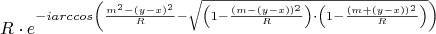 $$R\cdot e^{-iarccos\left(\frac{m^2-(y-x)^2}{R}-\sqrt{\left(1-\frac{(m-(y-x))^2}{R}\right)\cdot \left(1-\frac{(m+(y-x))^2}{R}\right) }\right)}$$