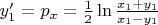 $\begin{equation*}
y'_1=p_{x}=\frac{1}{2}\ln \frac{x_1 + y_1}{x_1 - y_1}
\end{equation*}
$