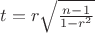 $t=r \sqrt{\frac{n-1}{1-r^2}}$