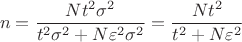 $$
n = \frac{Nt^2\sigma^2}{t^2\sigma^2+N\varepsilon^2 \sigma^2} =  \frac{Nt^2}{t^2+N\varepsilon^2}
$$