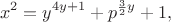 $$x^2=y^{4y+1}+p^{\frac 32y}+1,$$