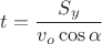 $t=\dfrac{S_y}{v_o \cos\alpha}$