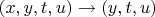 $(x,y,t,u) \to (y,t,u)$