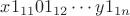 $x1_{11}&01_{12}&\cdots&y1_{1n}$