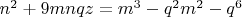 $n^2+9mnqz=m^3-q^2{m^2}-q^6$