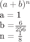 $(a+b)^{n}

a = 1

b =$\frac{6}{256}

n = $\frac{1}{8}$