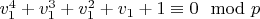 $v_1^4+v_1^3+v_1^2+v_1+1 \equiv 0 \mod p$
