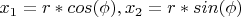 $x_1=r*cos(\phi), x_2=r*sin(\phi)