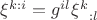 $\xi^{k:i}=g^{il}{\xi^k}_{:l}$ $\xi^{k:i}=g^{il}{\xi^k}_{:l}$
