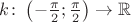 $k\colon\left(-\frac\pi2;\frac\pi2\right)\to\mathbb R$
