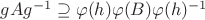 $gAg^{-1}\supseteq \varphi(h)\varphi(B)\varphi(h)^{-1}$