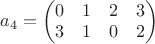 $a_{4}=\left(\begin{matrix}0 & 1 & 2 & 3\\3 & 1 & 0 & 2\end{matrix}\right)$