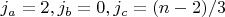 $j_a=2, j_b=0, j_c=(n-2)/3$