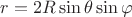 $r=2R\sin\theta\sin\varphi$