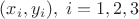 $(x_i, y_i),\; i=1,2,3$
