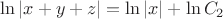$\ln |x+y+z| = \ln |x| + \ln C_2$