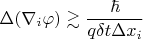$\Delta ( \boldmath{\nabla}_i  \varphi)  \gtrsim \dfrac{\hbar}{q \delta t \Delta x_i}$