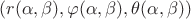 $(r(\alpha,\beta),\varphi(\alpha,\beta),\theta(\alpha,\beta))$