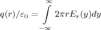 $$q(r)/\varepsilon_0=\int\limits_{-\infty}^{\infty} 2\pi r E_r(y)dy $$