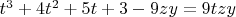 $t^3+4t^2+5t+3-9zy=9tzy$