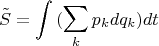 $$\[\tilde S = \int {(\sum\limits_k {{p_k}d{q_k}} } )dt\]$$