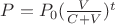 $P=P_0 (\frac{ V}{C+V})^t$