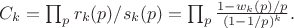 $C_k=\prod _{p} r_k(p)/s_k(p)=\prod _{p} \frac {1-w_k(p)/p} {(1-1/p)^k}.$