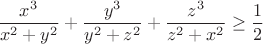 $$\frac{x^3}{x^2+y^2}+\frac{y^3}{y^2+z^2}+\frac{z^3}{z^2+x^2} \ge \frac12$$