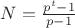 $N=\frac{p^t-1}{p-1}$