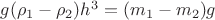 $g (\rho_1-\rho_2) h^3 = (m_1 - m_2) g$