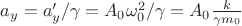 $a_y=a'_y/\gamma=A_0 \omega_0^2/\gamma=A_0\frac{k}{\gamma m_0}$