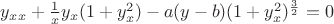 $y_{xx}+\frac{1}{x}y_x(1+y_x^2)-a(y-b)(1+y_x^2)^{\frac{3}{2}}=0$